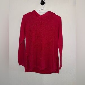 Lucky Brand Lotus Womens Embroidered Red Pullover Sweater Hoodie